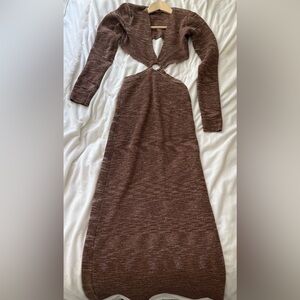 12th Tribe Brown Long Sleeve Cutout Maxi Dress